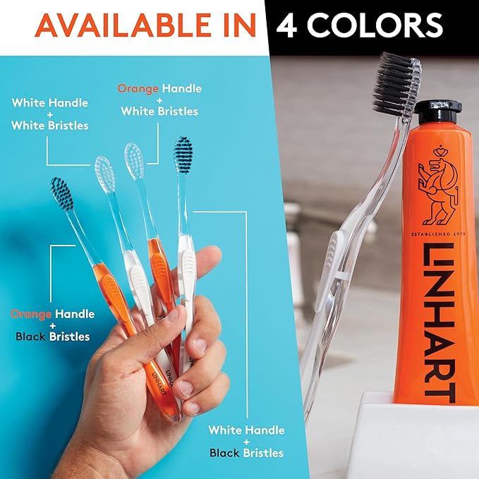LINHART Extra Soft Toothbrush – Teeth Whitening Toothbrush with Multi Length Bristles, White with Black Bristles, 2 Pack