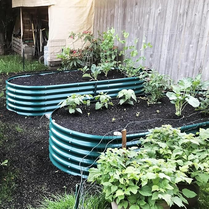 1 Pack 8x3x1.5FT Galvanized Raised Garden Bed Kit Oval Metal Ground Planter Box Outdoor Bottomless Planter Raised Beds for Vegetables Flowers Herbs Fruits, Green