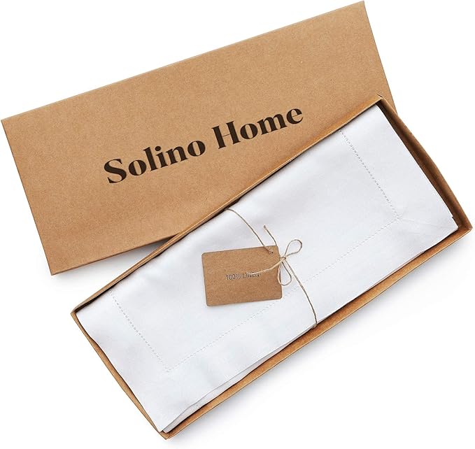 Solino Home Linen White Table Runner 108 Inches Long - 100% Pure Linen 14 x 108 Inch Table Runner for Fall, Autumn, Halloween, Thanksgiving - Classic Hemstitch