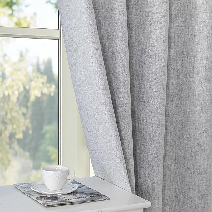 Blackout Curtains 72 Inch Length 2 Panels Set, 100% Black Out Textured Thermal Curtains, Grommet Light Blocking Drapes for Living Room Bedroom Luxury Decor(52W × 72L inch, Greyish White)