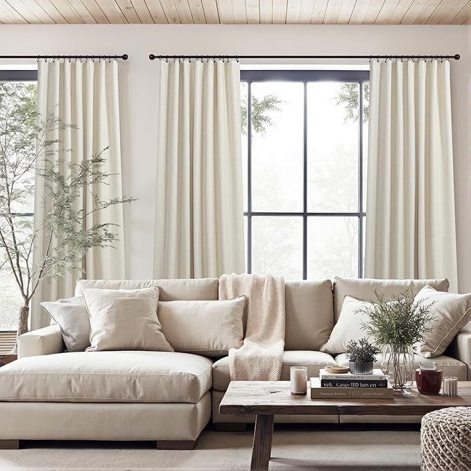 DANCURTON Flax Linen Curtains for Living Room 2 Panels Set 104 Inches Long Heavy Thick Burlap Look Decorative Blackout Curtain 104 inch Length Sound Drapes Noise Reducing Back Tab Rod Pocket W52 Beige