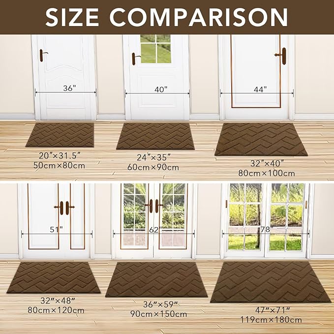hicorfe Front Door Mat Outside Entrance,32"x40" Absorbent Muddy Dirt Resist Welcome Door Mats Outdoor Indoor,Stain and Fade Resistant,Non Slip Backing Entry Mat Doormat for Entryway(Dark Brown)