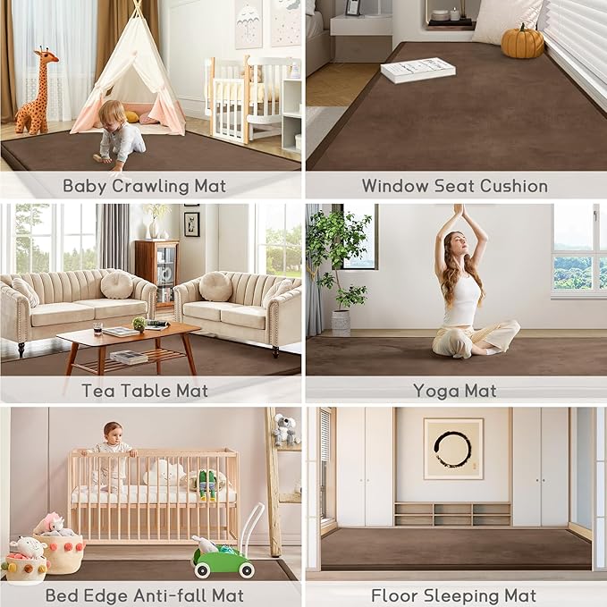 Baby Play Mat for Floor Tummy Time Mat Nursery Muscle Area Playroom Rug Tatami 79"x138" Memory Foam 1.3" Thick Crawling For Babies,Toddlers, Infants, Kids,Floor,Coffee