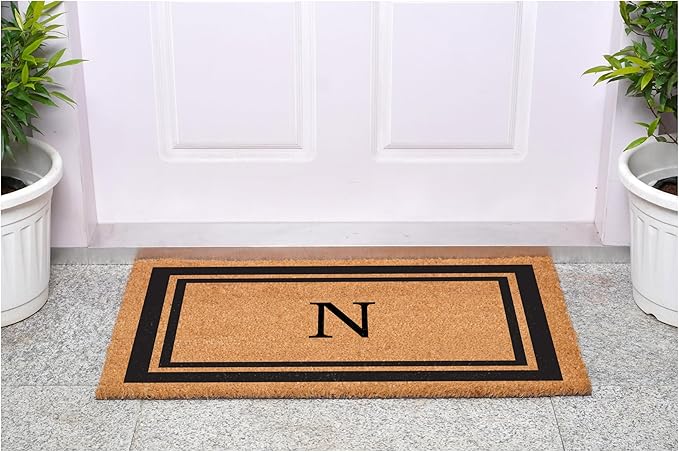 Calloway Mills 152961830N Black Border 18" x 30" Monogram Doormat, (Letter N)