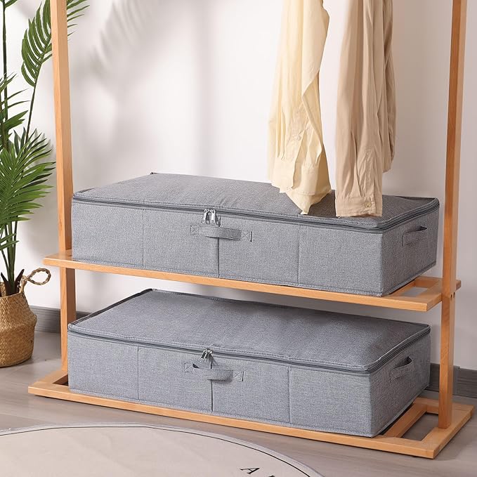 Underbed Storage Box, 23.6 x 11.8 x 5.9 Inch Clothes Organizer With Sturdy Structure and Reinforced Handles for Blanket, Sheets, Pillows, Towels, Shoes, Grey, 1 Pack