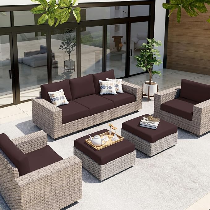 hyha Waterproof Couch Cushion Covers, Stretch Sofa Couch Seat Slipcover for Dog Washable, Non-Slip Waterproof Outdoor Cushion Covers for Patio Furniture Replacement (1 Piece for Medium, Chocolate)