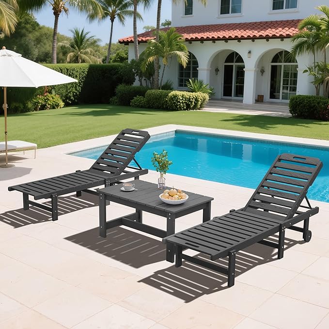 SERWALL Outdoor Coffee Table, HDPE Patio Coffee Table for Outside, Grey
