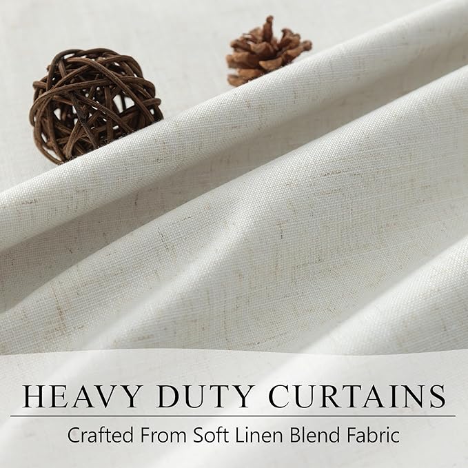 100% Blackout Linen Curtains 144 Inches Long 2 Panels Set for Bedroom Living Room Extra Wide Large Window Back Tab High Ceiling Drapes Patio Sliding Door Earthy Bohemian Cottage Core Decor 12 FT Cream