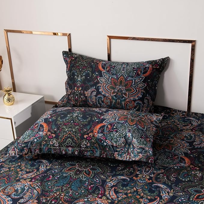 ABREEZE Luxury Vintage Black Duvet Cover Sets Damask Paisley Bedding Set Retro 100% Brushed Cotton Zipper Closure Bedding Collection Twin Size