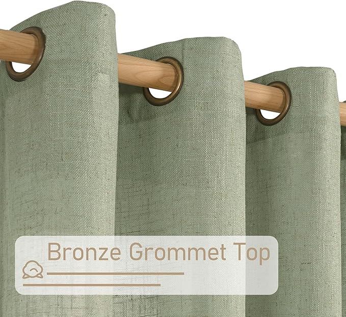 LAMIT Sage Green Linen Sheer Curtains 84 inch for Living Room, Linen Textured Light Filtering Drapes Bronze Grommet Boho Panels for Farmhouse/Living Room, 2 Panels, 52 x 84 Inch