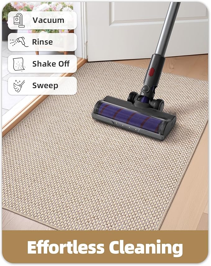 Color&Geometry Front Door Mat Indoor 22.6"x31.5", Ultra Non Slip Rubber Backed Dirt Trapper, Low Profile Thin Washable, Easy Clean Entryway Rug Door Mat Indoor Entrance, Khaki (Rolled-up NO Creases)