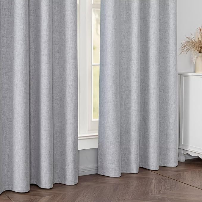 Blackout Curtains 90 Inch Length 2 Panels Set, 100% Black Out Textured Thermal Curtains, Grommet Light Blocking Drapes for Living Room Bedroom Luxury Decor(52W × 90L inch, Greyish White)