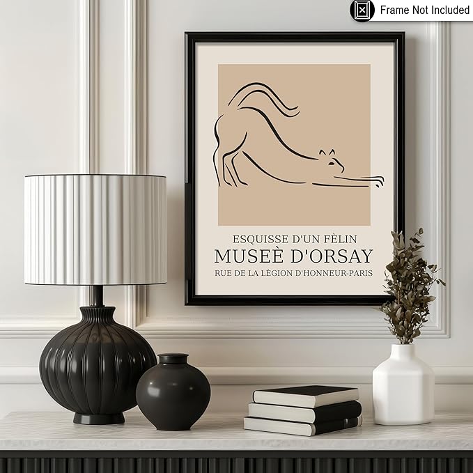 Poster Master Vintage Poster - Retro Cat Print - Line Drawing Art - Sketch Art - Gift for Boys, Girls & Animal Lover - Cute Decor for Bedroom, Kid's Room or Nursery - 11x14 UNFRAMED Wall Art