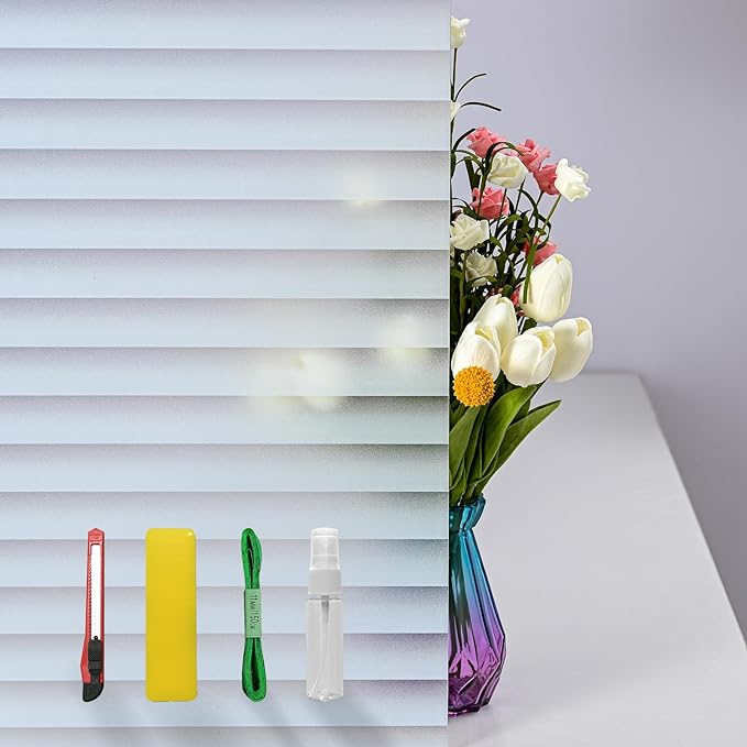 Window Privacy Film with Installation Tools, Blinds Pattern, Static Cling, Anti UV, Heat Control, Ideal for Home Shower Office Glass Door (Blinds Pattern, 17.5X118.1Inch)