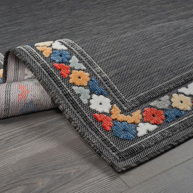 Beverly Rug Outdoor Rug 6x9 Modern Bordered Area Rugs for Indoor and Outdoor Patio Easy to Clean Non Shedding Living Room Porch Garden Washable Outside Carpet (6 x 9 Dark Gray)