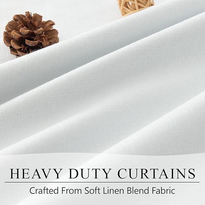 Elegant 100% Blackout White Curtains 144 Inch Long Extra Wide Large 12ft Length Lightweight Linen Textured Thermal Insulating Curtains & Drapes for Living Room Bedroom Window Patio Door Sliding Glass