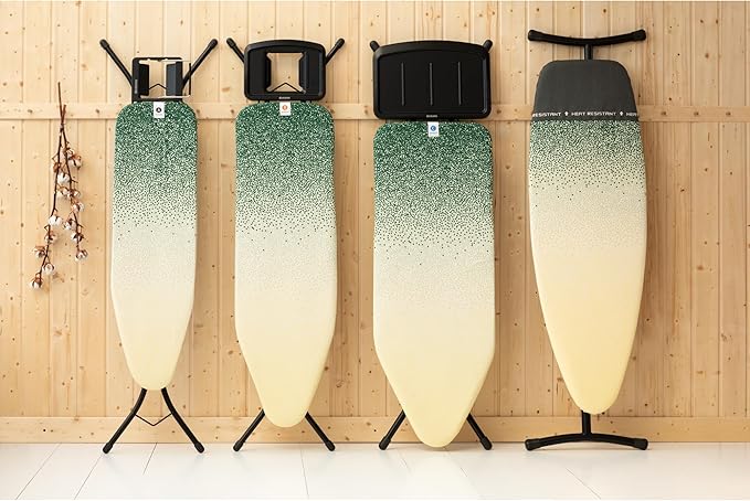 Brabantia Size A Compact Small Ironing Board (43x12 in) 7 Height Options, Adjustable Steam Iron Rest Holder (New Dawn) Non-Slip Feet, Anti-Collapse Child Locks