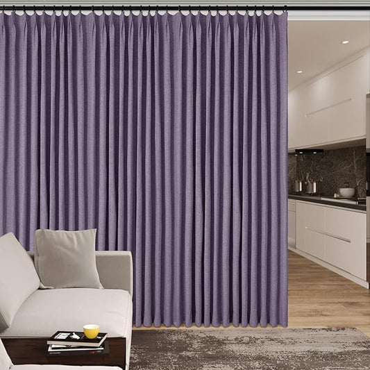 150 Inches Extra Wide Room Divider Draperies, Pinch Pleat Drapes, Absolutely Blackout Sliding Door Drapery, Total Privacy Ceiling Track Curtains, 150" W by 102" L, Violet (1 Panel)