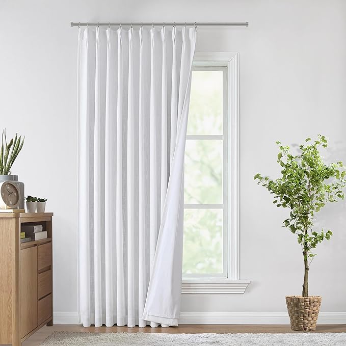 Vision Home White Pinch Pleated Full Blackout Curtains 60 inch Wide Thermal Insulated Window Panels 108 inch for Bedroom Living Room Darkening Pinch Pleat Drapes with Hooks Back Tab 9 FT 60"Wx108"Lx1