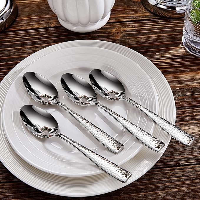 KEAWELL Premium 20/45/65 Piece Louis Hammered Silverware Set with Squared Edge, 18/10 Stainless Steel, Service for 4/8/12, Fine Flatware Set, Dishwasher Safe (65)
