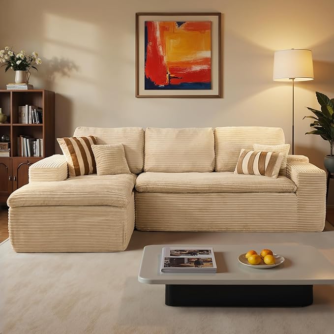 ovios 105” Modular Sectional Sofa with Thicken Seat Cushion, Cloud Couch with Deep Seat, Modern L-Shape Sofas Couches with Chaise,Upholstered Couches for Living Room Bedroom,Camel
