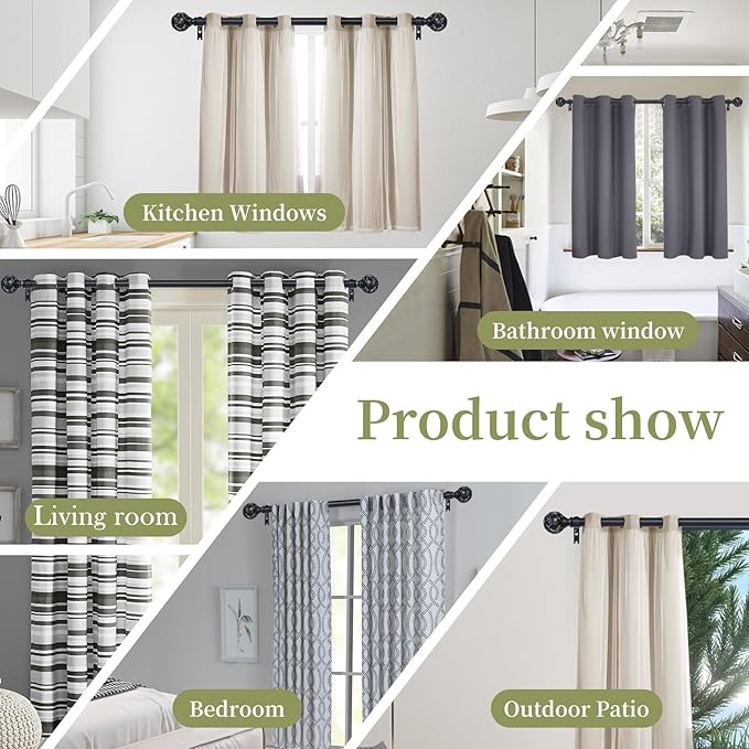 Black Adjustable Curtain Rods for Windows:36-88" Farmhouse Heavy Duty Curtain Rod for Bedroom Living Room,Boho Decorative Rustic Drapery Rods with Vintage Coastal Texture Finial,Matte Black