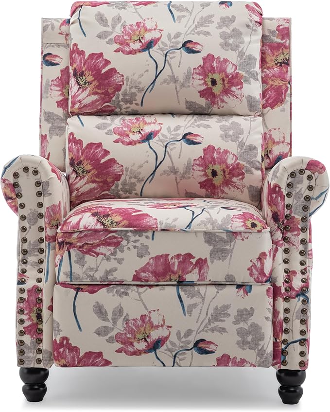 UIXE Pushback Recliner Chair, Fabric Armchair Push Back Accent Chair, Rivet Trim Club Chair Home Theater Overstuffed Single Sofa Reading Seat for Living Room, Pattern
