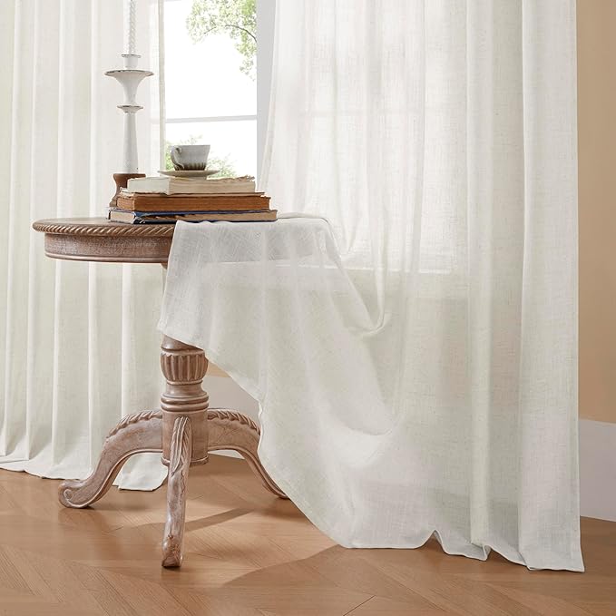 Joydeco Linen Curtains 84 Inch Length 2 Panels Set for Living Room, Light Filtering Drapes 37 Inch Width for Bedroom with Back Tab and Rod Pocket (37x84 inch)