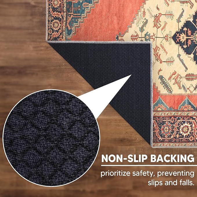 Keen Home Design 2x12 Rug - Machine Washable Runner with Non-Slip Backing, Ideal for Hallway, Entryway, Kitchen, Laundry Room - Vintage, Easy Clean, Durable, Low Pile Rug - (2'6" x 12')