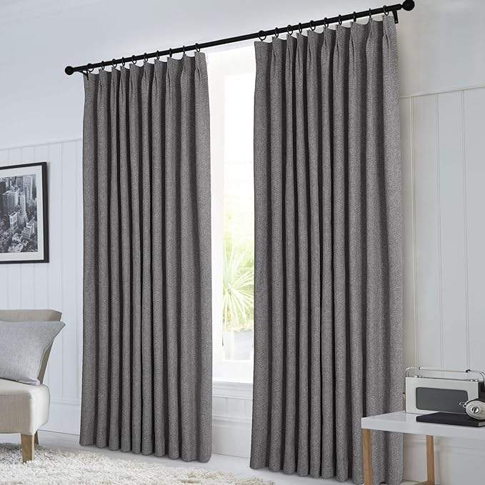 Macochico 100% Blackout Natural Grey Linen Curtains 84 Inches Long Pinch Pleated Burlap Curtains for Bedroom Living Room Farmhouse Nursery Thermal Window Panels with Tieback 72”Wx84”L 1 Panel