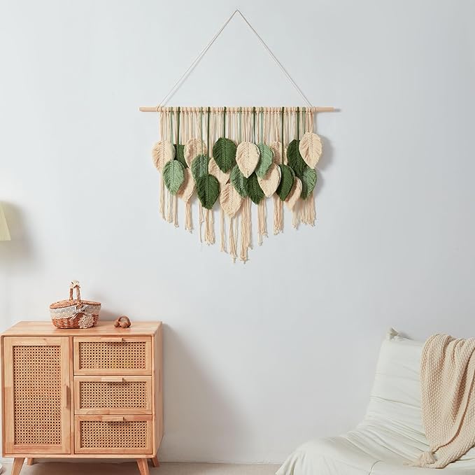 Macrame Wall Hanging Boho Wall Tapestry Handmade Woven Leaf Wall Decor Crochet Wall Art for Home Office Apartment(39.4" W x 31.5" L)