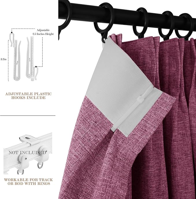 100" W x 96" L Faux Linen Room Divider Curtains, Full Blackout Pinch Pleated Drapes for Traverse Rod, Bedroom Divider Privacy Drapery with Hooks for Ceiling Track, 1 Panel, Lilac
