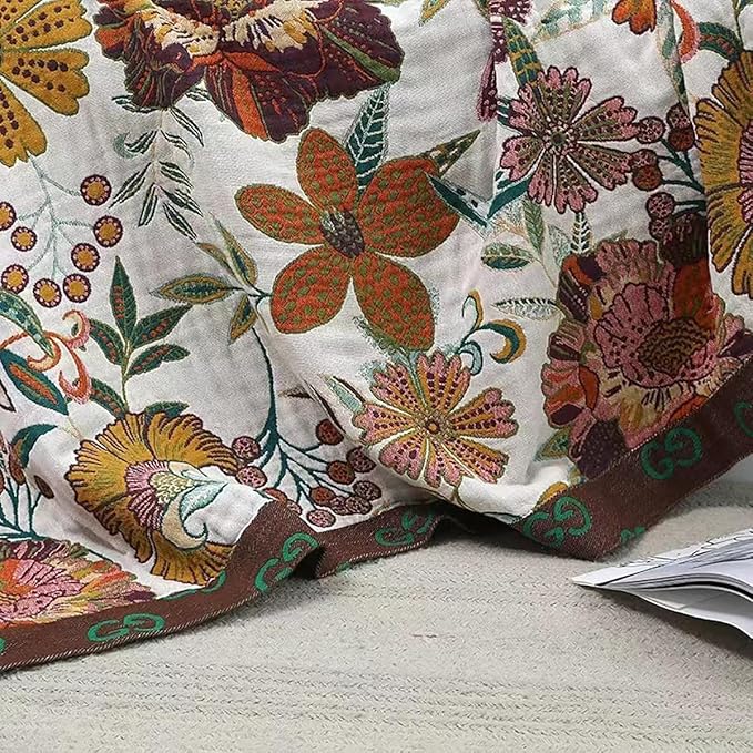 Boho Muslin Blanket for Adults 4-Layer Gauze Twin Size Soft Cozy 100% Cotton Summer Cooling Blanket Colorful Floral Decor for Sofa Bed Coverlet Both Sides (A Summer Floral, Twin 60 x 80 in)