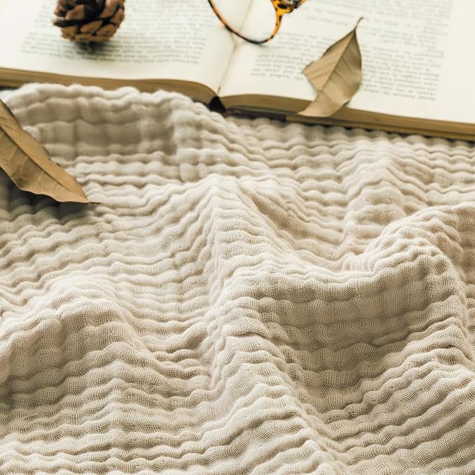 EMME Muslin Baby Blankets 100% Cotton 4-Layer Swaddle Baby 40"x50" Lightweight Soft Breathable Cooling Baby Blanket for Toddler, Infant, Newborn, Boys and Girls All Season Gauze Blanket, Light Tan