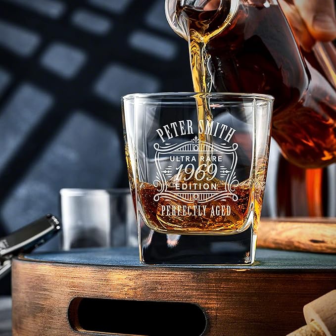 Custom Whiskey Decanter and Whiskey Glasses Set in Handcrafted Box