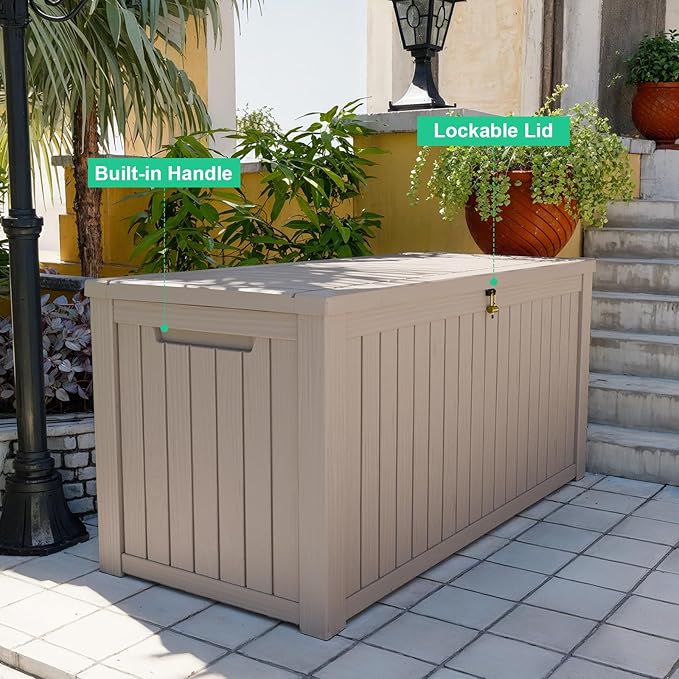 180 Gallon Deck Box Large Outdoor Storage for Patio Furniture,Outdoor Cushions,Garden Tools and Pool Supplies,Waterproof,Resin,Lockable(Grey)