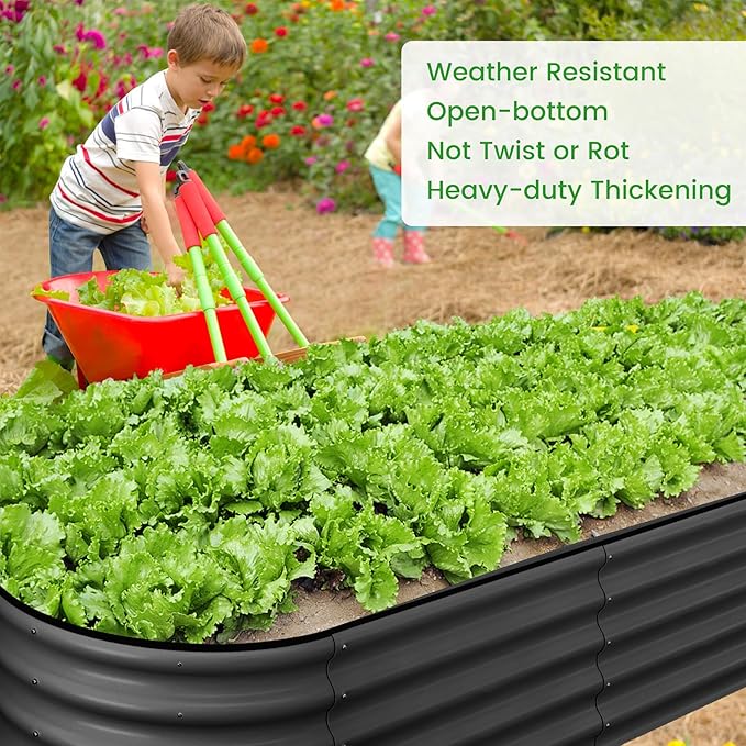2 Pcs 4.5x2x2ft Oval Raised Garden Bed, Galvanized Raised Beds,Open-Ended Base Metal Raised Planter Beds,Garden Bed Outdoor,Planter Raised Boxes for Vegetables, Flowers,Tool-Free Asse,Gray