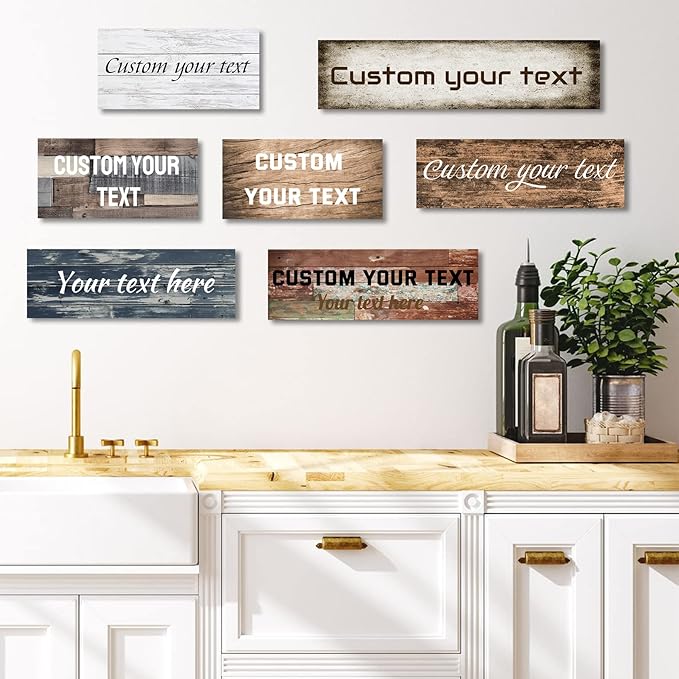 LZIMU Custom Text Signs Wall Decor Personalized Canvas Quote Family Sign Wall Art Wood Background Rustic Farmhouse Decor Framed (7"x21")