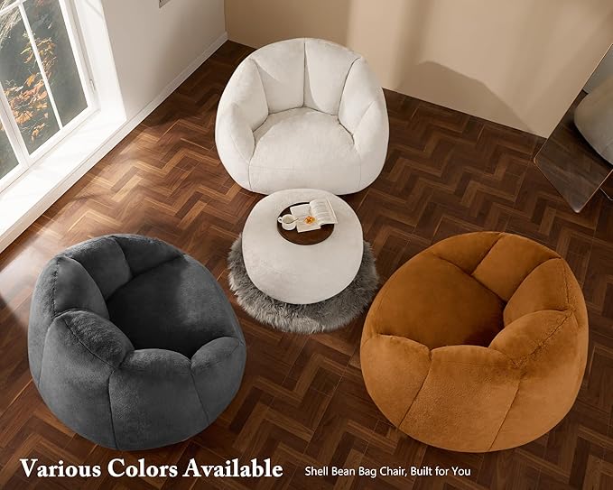 Giant Bean Bag Swivel Chair for Adults - Comfy Plush Round Shell Soft Accent Chaise Lounge Indoor Chair, Oversized Cozy Floor Sofa for Living Room, Bedroom & Game Rooms, Orange
