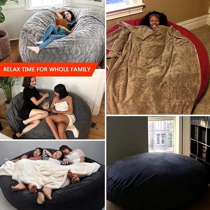 Big Huge Giant Bean Bag Chair for Adults, (No Filler) Bean Bag Chairs in Multiple Sizes and Colors Giant Foam-Filling Required- Machine Washable Covers, Double Stitched Seams (Blue,7FT)