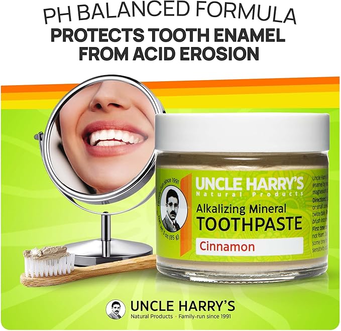 Uncle Harry's Pack of 2 Cinnamon Remineralizing Toothpaste | Natural Whitening Tooth Paste Freshens Breath & Promotes Enamel | Vegan Fluoride Free Toothpaste (2 Pack of 3oz Jars)