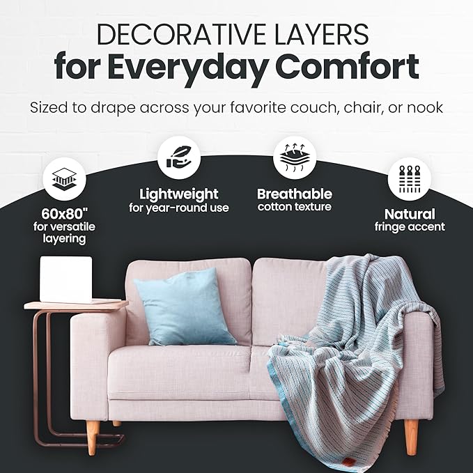 Gold Case Throw Blanket for Couch – 100% Recycled Turkish Cotton Blankets & Throws – Elegant Decorative Throw Blankets for Living Room Sofa – Woven Throws for Couch – Vintage Orange – 60x80