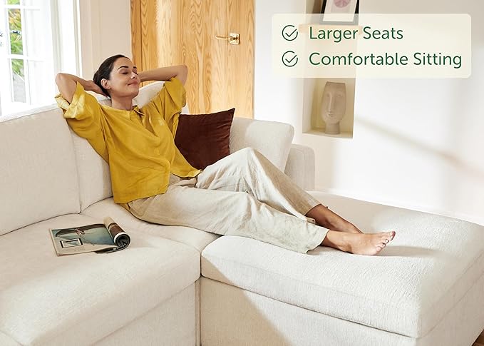 HONBAY Modular Sectional Couch with Storage Ottoman, Sectional Sofa with Storage Seats, L Shaped Sectional Couches for Living Room, Beige