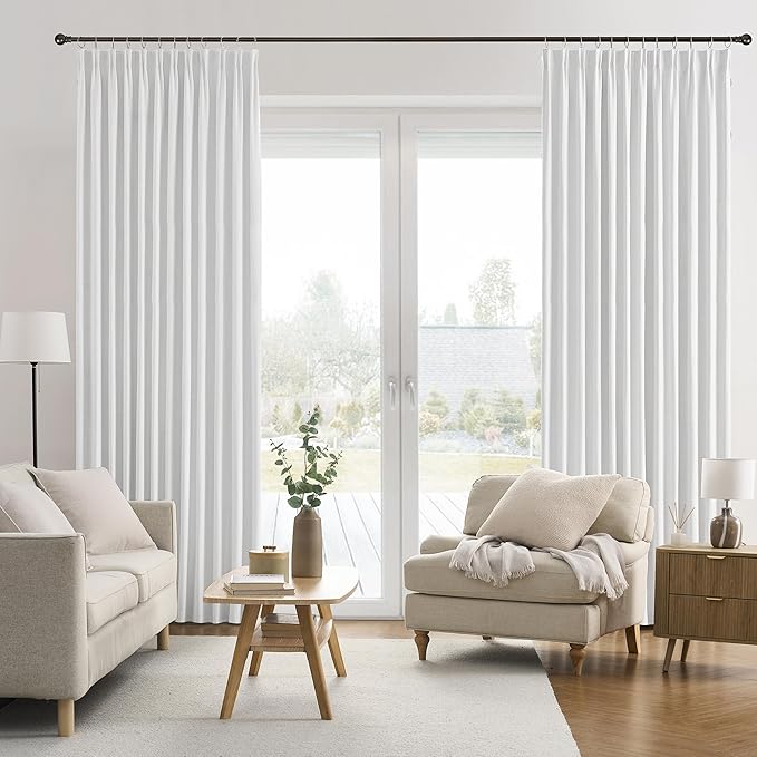 RAIN CITY Snow White Black Out Curtains 84 Inches Long Textured Bedroom Curtains for Track System Hooks Back Tab 2 Panels 50 x 84