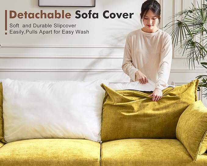 135.5" Oversized Modular Sectional Sofa, L Shaped Convertible Couch with Movable Ottoman, 5 Seat Corner Couches for Living Room Deep Seat Yellow Chenille