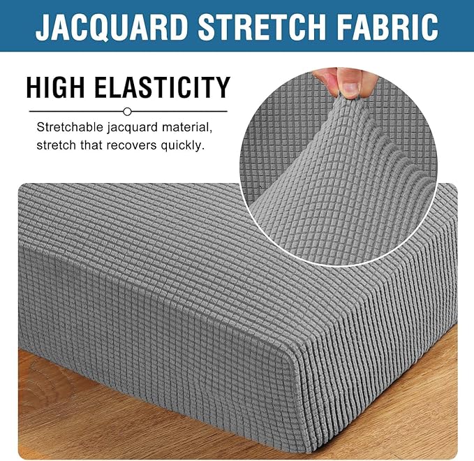 H.VERSAILTEX Super Stretch Individual Seat Sofa Covers Couch Slipcover Sets Thick Jacquard Textured Twill Fabric (2 Piece Medium Cushion Covers, Dove)