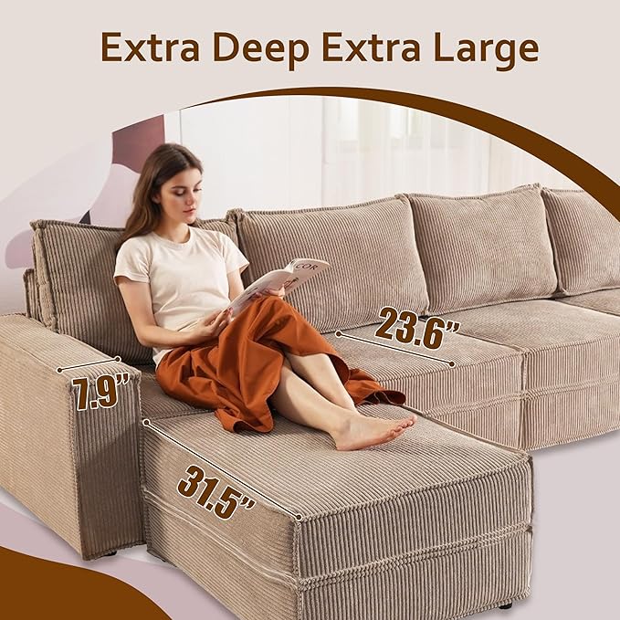 HOOOWOOO Modular Sectional Sofa Couch,Matching Free Combination Cloud Couch Ottoman Chair(Camel Corduroy)