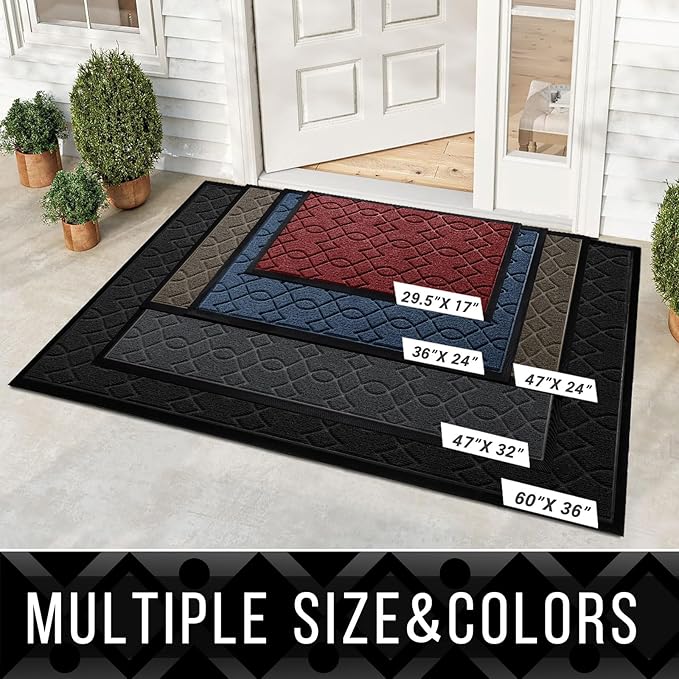 Yimobra Front Door Mat Outdoor Indoor 47x24, All-Season, All-Weather, Heavy Duty Welcome Door Mats Outside Entrance, Non Slip Porch Patio Entrance Mat, Black