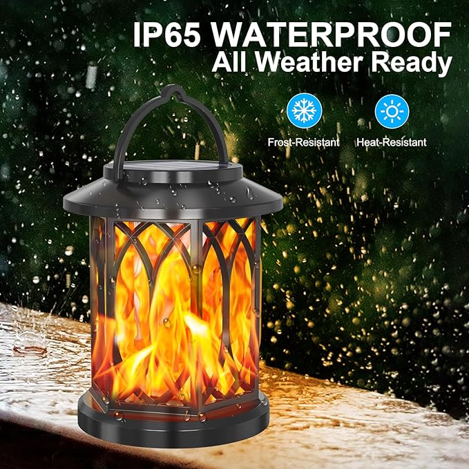 Solar Hanging Lanterns Outdoor, Flickering Flames Outdoor Solar Lights Hanging Lanterns Waterproof Decoration Lighting for Table, Garden, Patio, Tree (4 Pack)