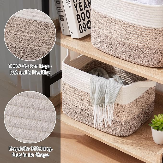 Storage Basket for Organizing, Woven Baskets for Storage, Rectangle Decorative Baskets for Shleves, Closet, Toys, Books, Nursery Organizer Bins - Pack of 3 (Gradient Yellow)